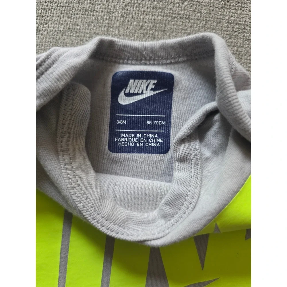 Nike Baby Bodysuit  Neon Yellow Lettering Futura Romper 3-6 Months Short Sleeve